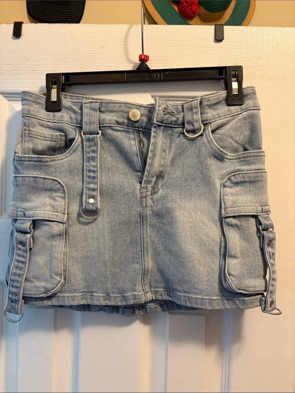 YMI Light Blue Denim Cargo Mini Skirt Shorts